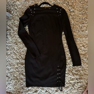 Black Guess Long Sleeve Bodycon Mini Dress - Size Medium